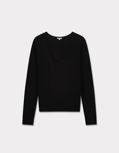 Pull en maille fine col V - noir - celio - Modalova