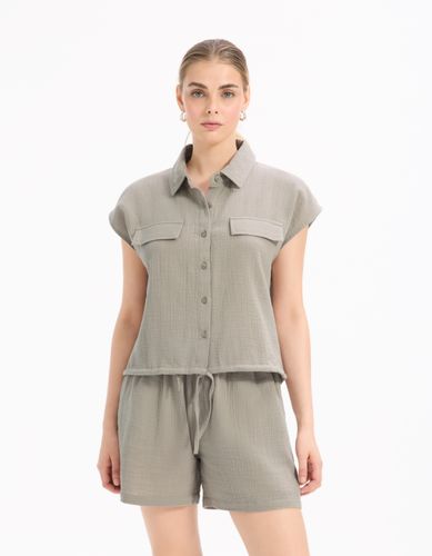 Chemisier en gaze de coton sans manches - gris - celio - Modalova