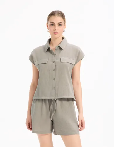 Chemisier en voile de coton sans manche - gris - celio - Modalova