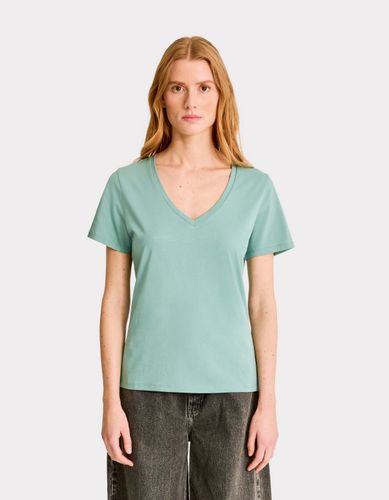 T-shirt en coton biologique col V - vert - celio - Modalova