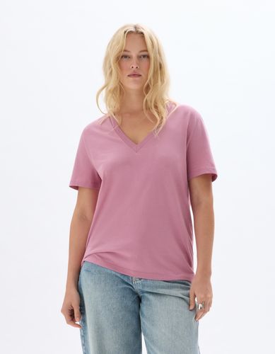 T-shirt manches courtes à col V - rose - celio - Modalova