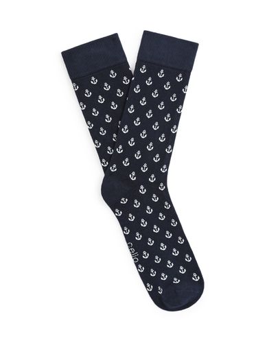 Chaussettes hautes motifs ancres - marine - camaieu - Modalova