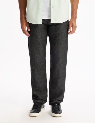 Jean straight coton et lin - noir - camaieu - Modalova