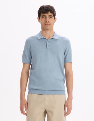 Polo slim en maille coton mélangé - bleu clair - camaieu - Modalova