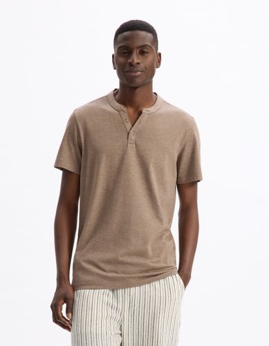 T-shirt straight col tunisien coton mélangé - camaieu - Modalova