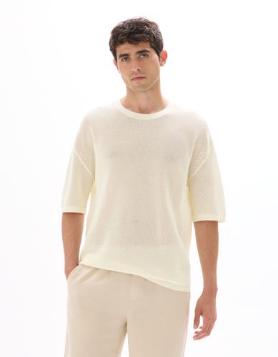 T-shirt boxy col rond en maille - écru - camaieu - Modalova