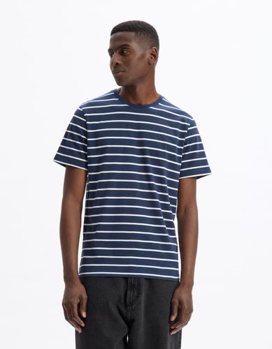 T-shirt straight rayé 100% coton - marine - camaieu - Modalova