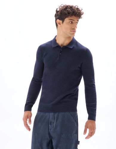 Pull col polo slim 100% coton - marine - camaieu - Modalova