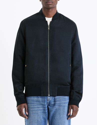 Veste col bomber lin mélangé - marine - camaieu - Modalova