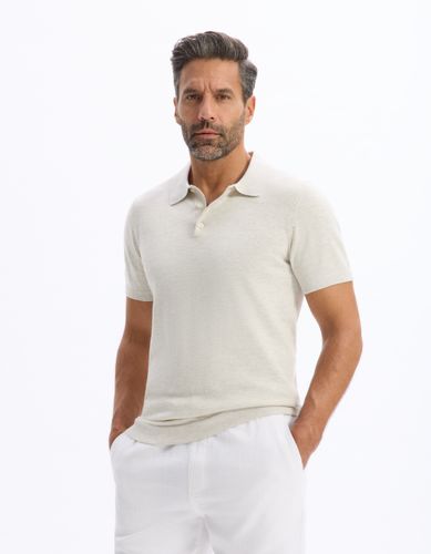 Polo slim en maille coton mélangé - ecru - camaieu - Modalova
