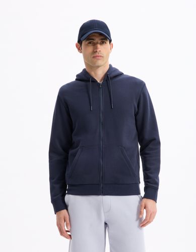 Sweat zippé capuche regular 100% coton - marine - camaieu - Modalova