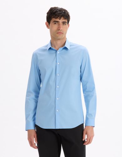 Chemise slim en coton stretch - bleu moyen - camaieu - Modalova