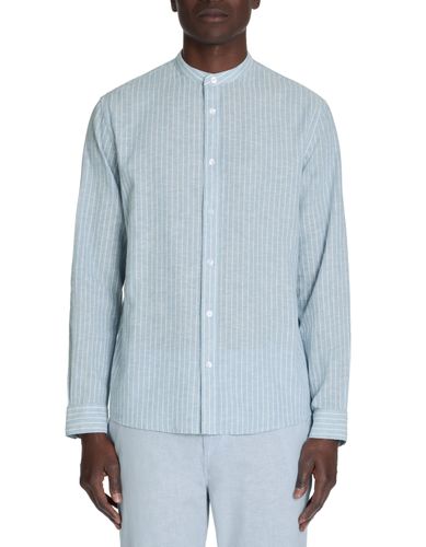 Chemise regular rayé en lin et coton - bleu - camaieu - Modalova