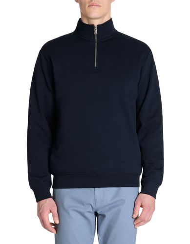 Sweat regular col zippé coton mélangé - marine - camaieu - Modalova