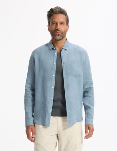 Chemise regular 100% lin - bleu - camaieu - Modalova