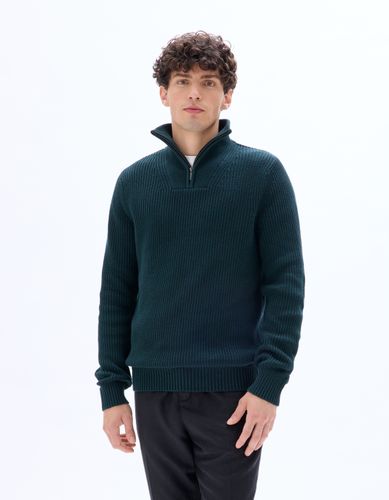 Pull col montant regular 100% coton - vert foncé - camaieu - Modalova