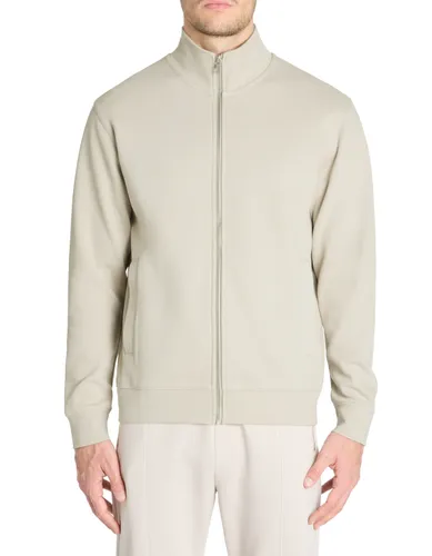 Veste zippée col montant regular coton mélangé - beige - camaieu - Modalova