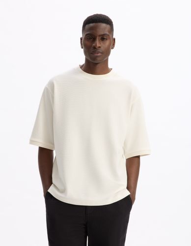 T-shirt oversize col rond coton mélangé - beige - camaieu - Modalova