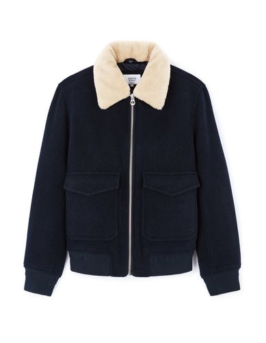 Blouson en lainage col sherpa - marine - camaieu - Modalova