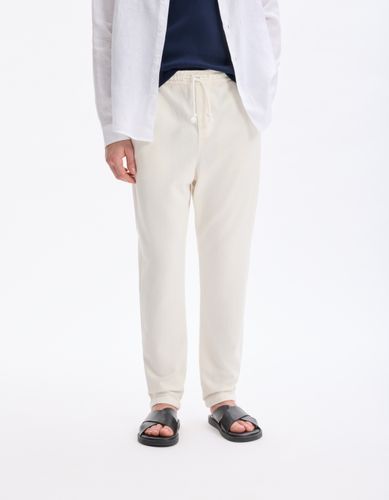 Pantalon loose coton mélangé - beige - camaieu - Modalova