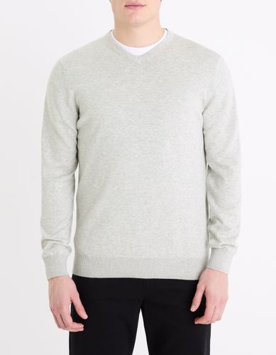 Pull à col v en coton - gris chiné - camaieu - Modalova