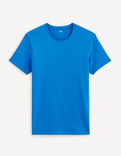 T-shirt col rond coton stretch - bleu - celio - Modalova