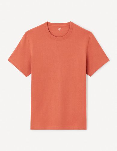 T-shirt boxy col rond 100% coton - marron - celio - Modalova