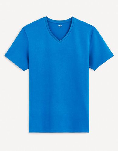 T-shirt col V coton stretch - bleu - celio - Modalova