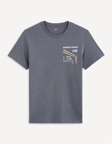 T-shirt col rond imprimé en coton - gris - celio - Modalova