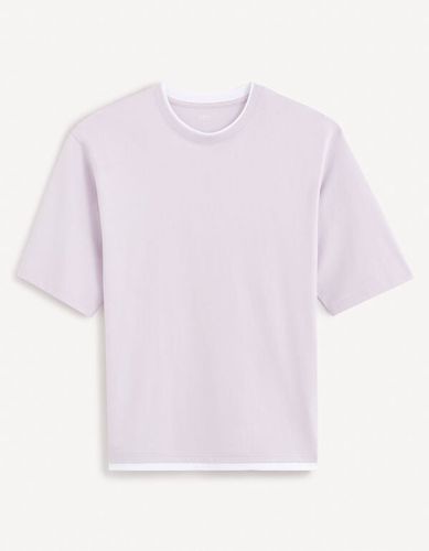 T-shirt col rond 100% coton - violet - celio - Modalova
