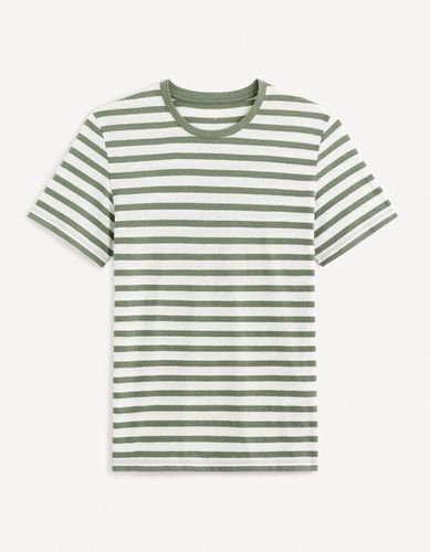 T-shirt marinière en lin mélangé - vert - celio - Modalova