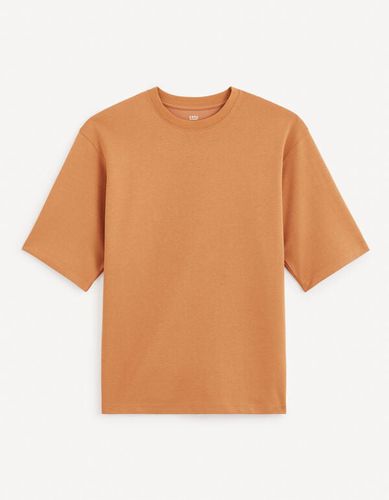 T-shirt col rond en coton mélangé - marron - celio - Modalova