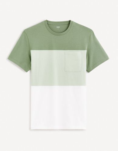 T-shirt col rond color block en coton - vert - celio - Modalova