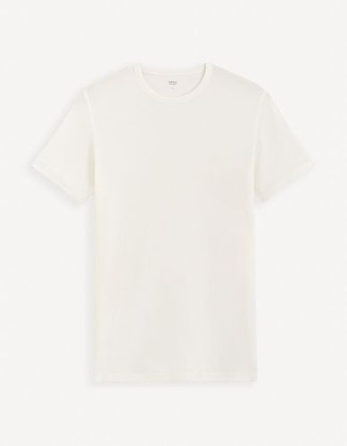 T-shirt col rond coton stretch - beige - celio - Modalova