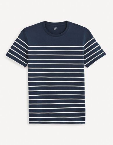 T-shirt col rond 100% coton - marine - celio - Modalova