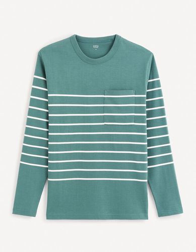 T-shirt à rayures 100% coton - vert - celio - Modalova