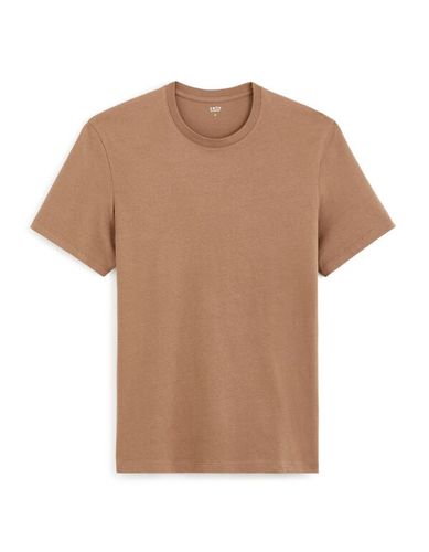 T-shirt col rond 100% coton - taupe - celio - Modalova