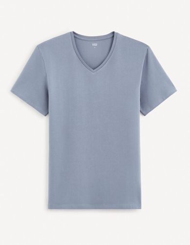 T-shirt col V coton stretch - bleu stone - celio - Modalova