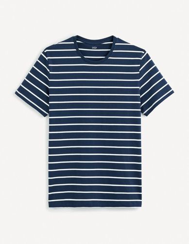 T-shirt straight 100% coton rayé - marine - celio - Modalova