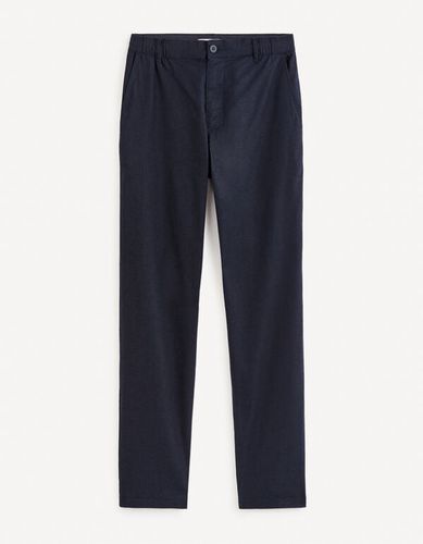 Pantalon straight en lin coton - marine - celio - Modalova