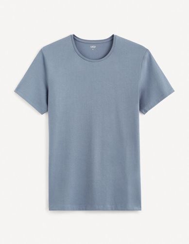 T-shirt col rond coton stretch - bleu stone - celio - Modalova