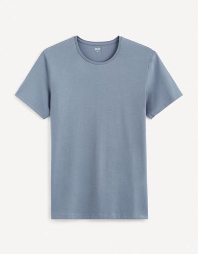 T-shirt à col rond en coton stretch - bleu stone - celio - Modalova