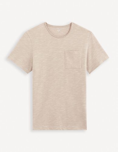 T-shirt col rond en coton et lin - celio - Modalova