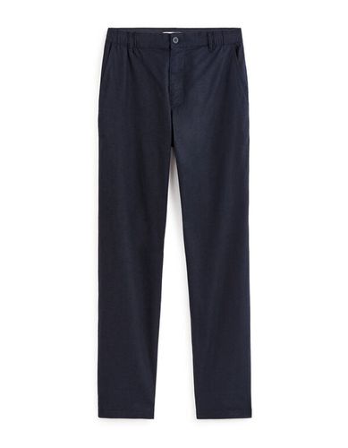 Pantalon straight en lin et coton - marine - camaieu - Modalova