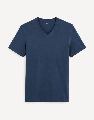 T-shirt col V 100% coton -marine - celio - Modalova