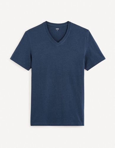 T-shirt col v en coton - marine - celio - Modalova