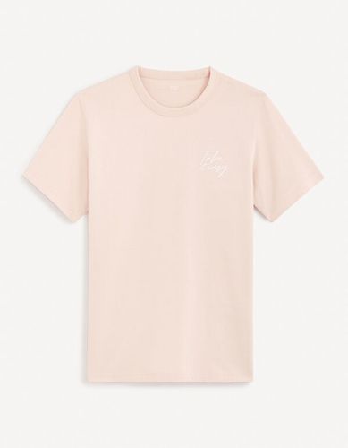 T-shirt col rond en coton - rose - celio - Modalova