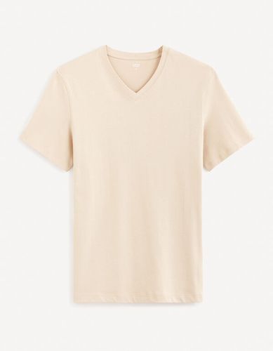 T-shirt col V 100% coton -taupe - celio - Modalova