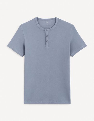 T-shirt col henley coton stretch - bleu - celio - Modalova