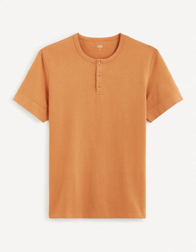 T-shirt col henley straight coton stretch - marron - celio - Modalova